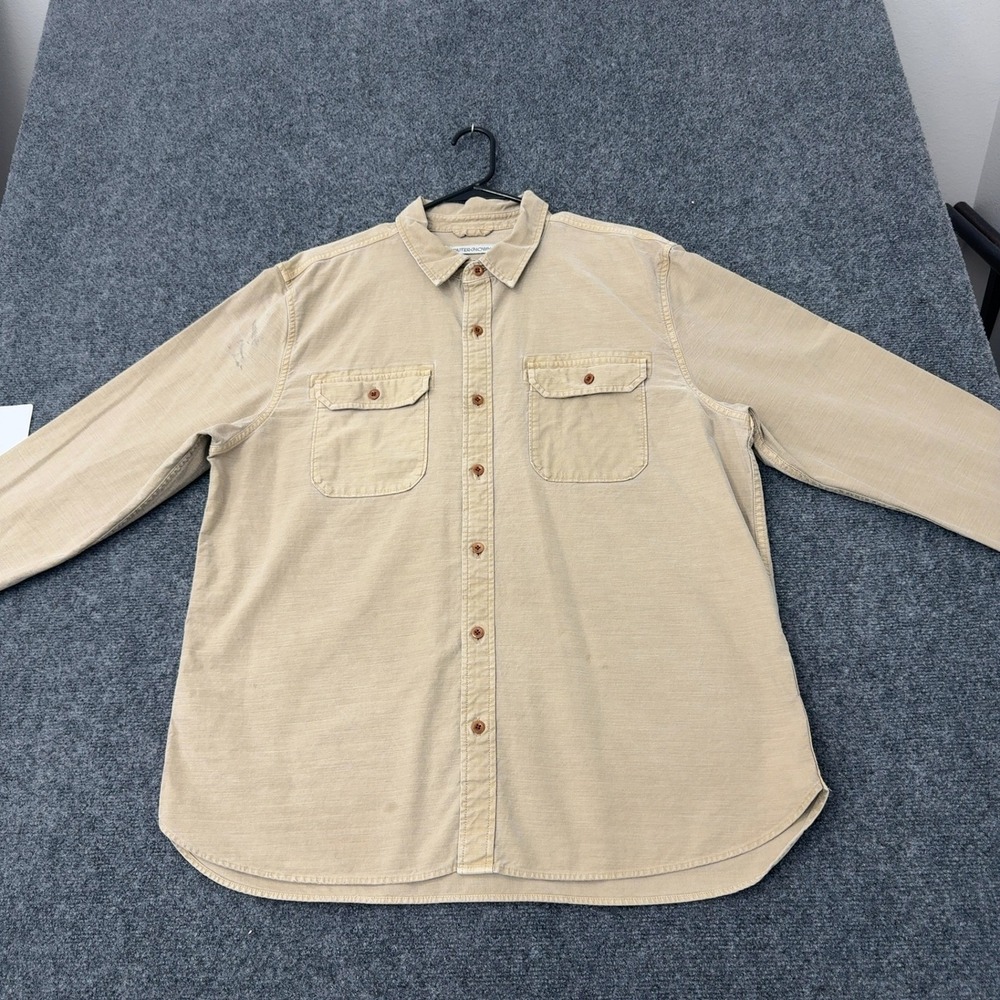 Outerknown Button Down Shirt Mens XL Tan Organic Cotton Long Sleeve Utility